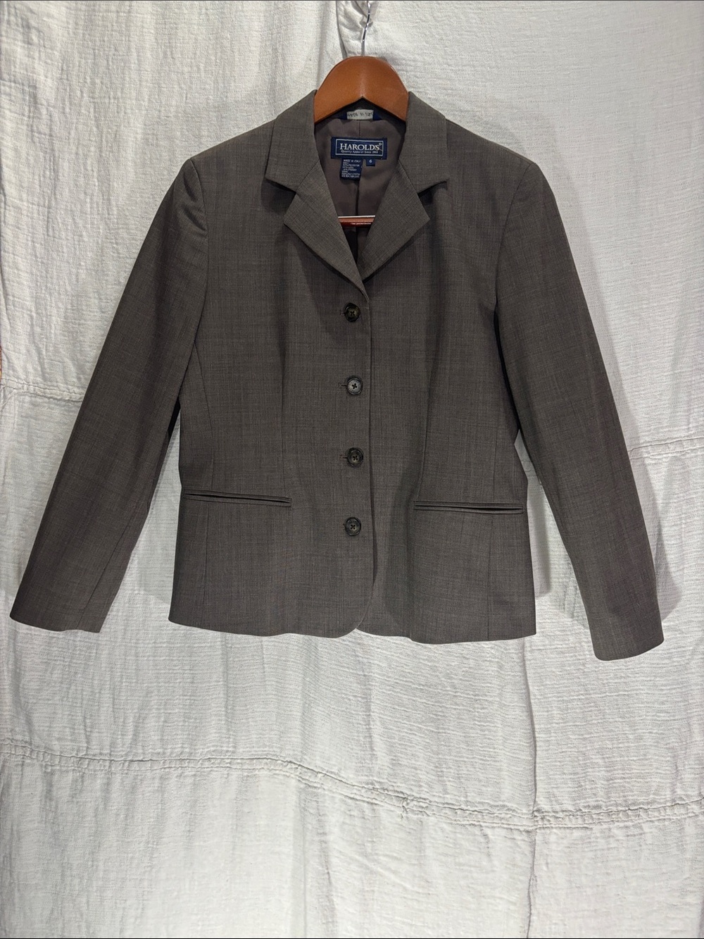 Harold's Made in Italy Wool Blend Women's Blazer Jacket Grey Taupe Size 6